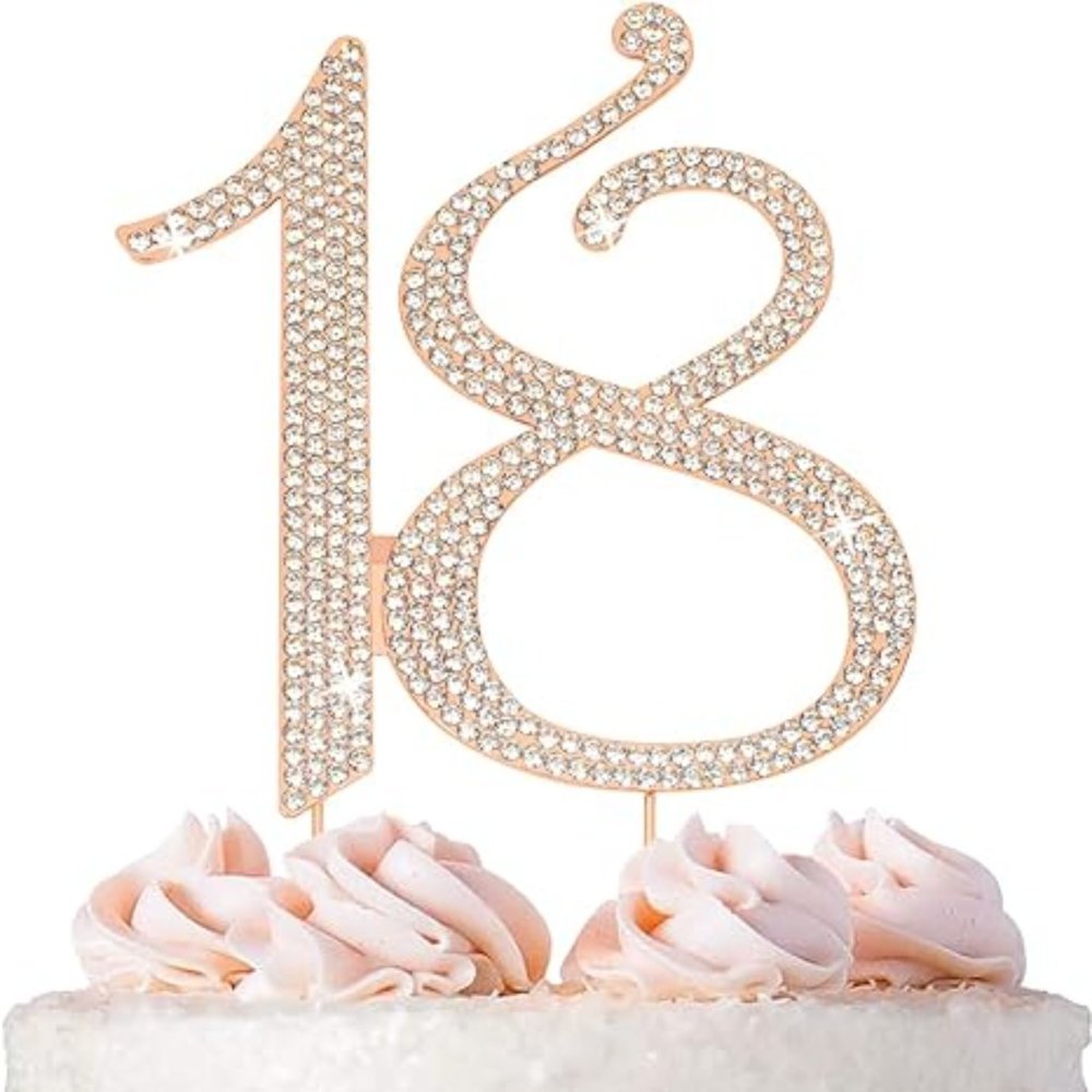 18th birthday rose gold cake topper and hanging decorations